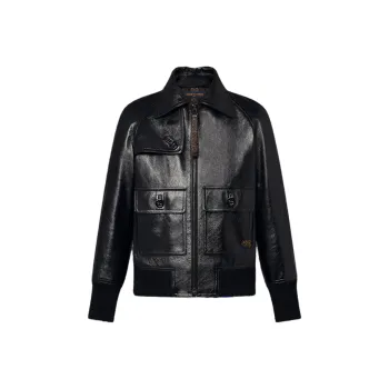 LOUIS VUITTON Leather Jacket Women's Black
