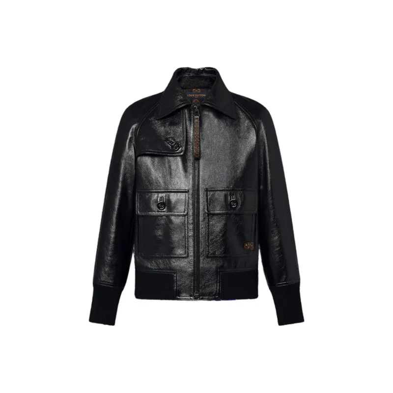 LOUIS VUITTON Leather Jacket Women's Black-0