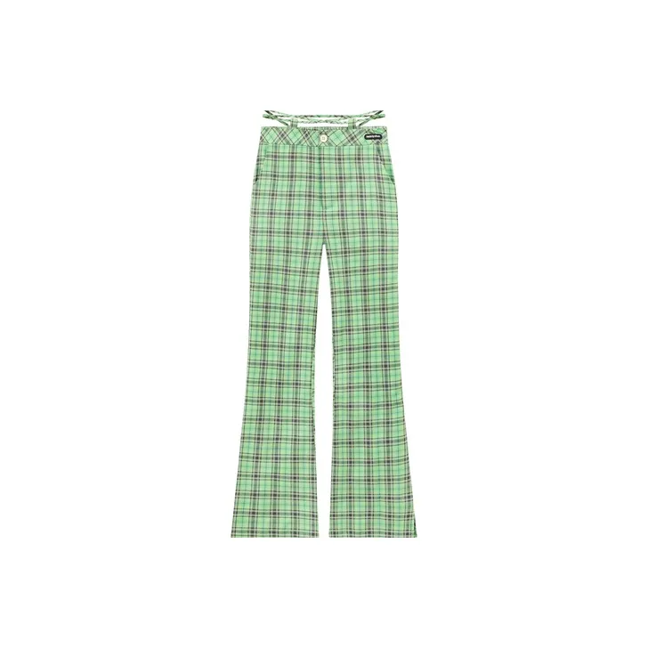 CHUU Casual Pants Women's Green Plaid-0