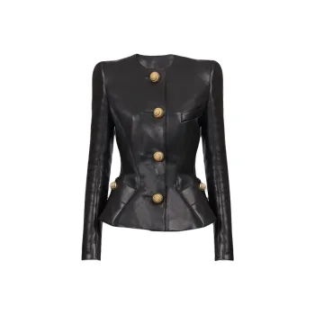 BALMAIN Leather Peplum Jacket
