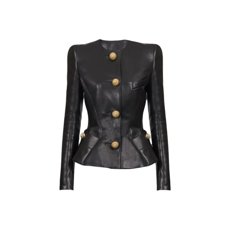 BALMAIN Leather Peplum Jacket-0