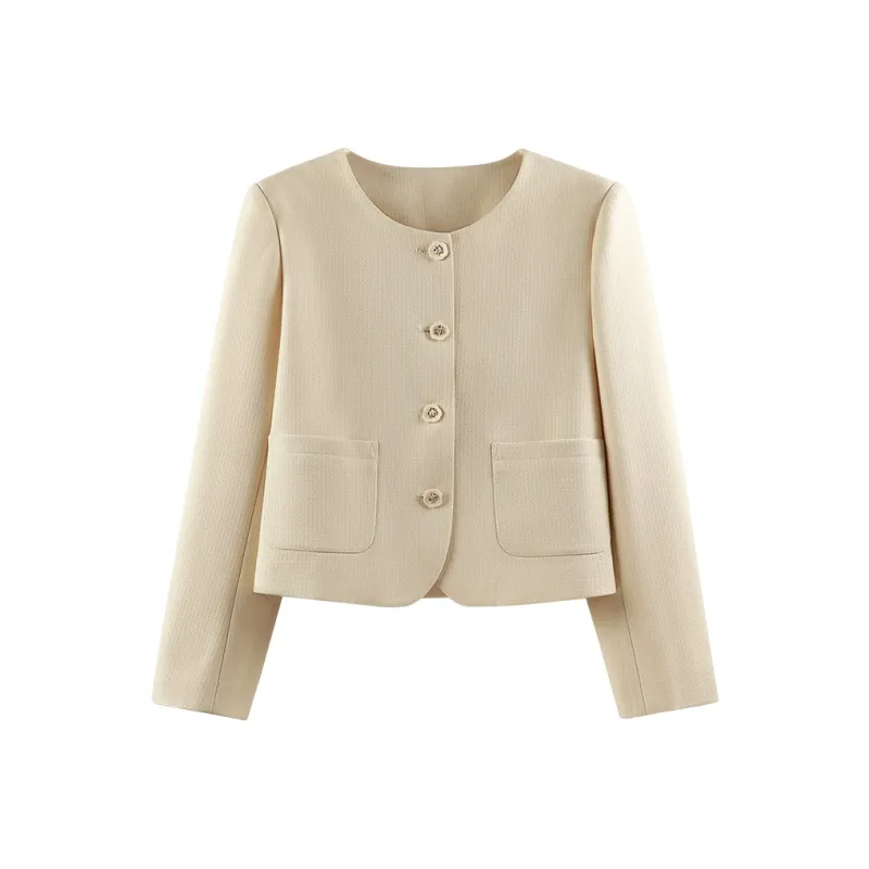 She Enjoys Cropped Coat Women's Ecru-0
