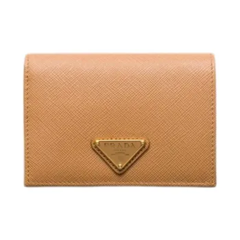 PRADA Saffiano Cow Leather Wallet Small Size Women's Natural Beige
