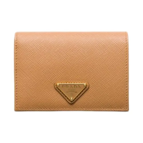 PRADA Saffiano Cow Leather Wallet Small Size Women's Natural Beige