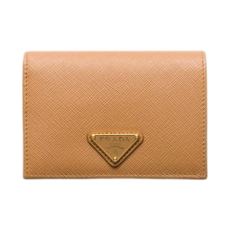 PRADA Saffiano Cow Leather Wallet Small Size Women's Natural Beige-0