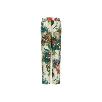 Roberto Cavalli Jungle Print Straight legged Silk Trousers