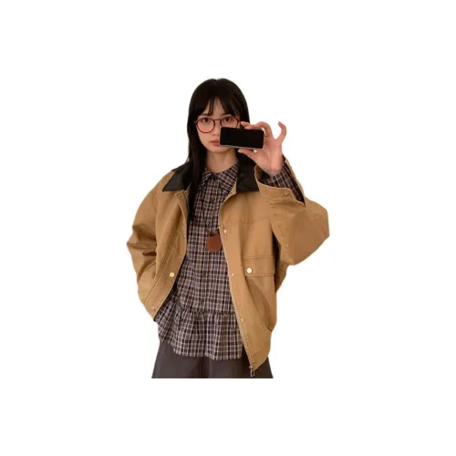 HUOLIDEDITU Denim Jacket Women's Khaki