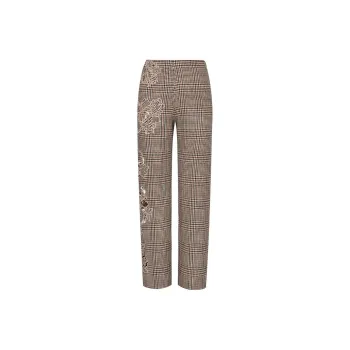 Oscar De La Renta Peony Guipure-appliqué Plaid Trousers
