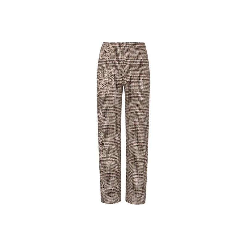 Oscar De La Renta Peony Guipure-appliqué Plaid Trousers-0