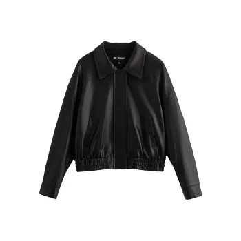 Initial Language Leather Jacket Women's Black