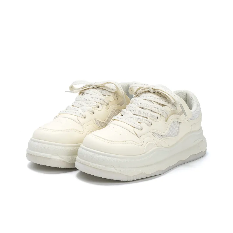 HUANQIU Coverage Abrasion Resistant Lightweight Low Top Skateboard Shoes Women's Beige-3