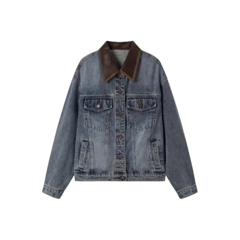 EICHITOO Denim Jacket Women's Denim Blue Patchwork-0