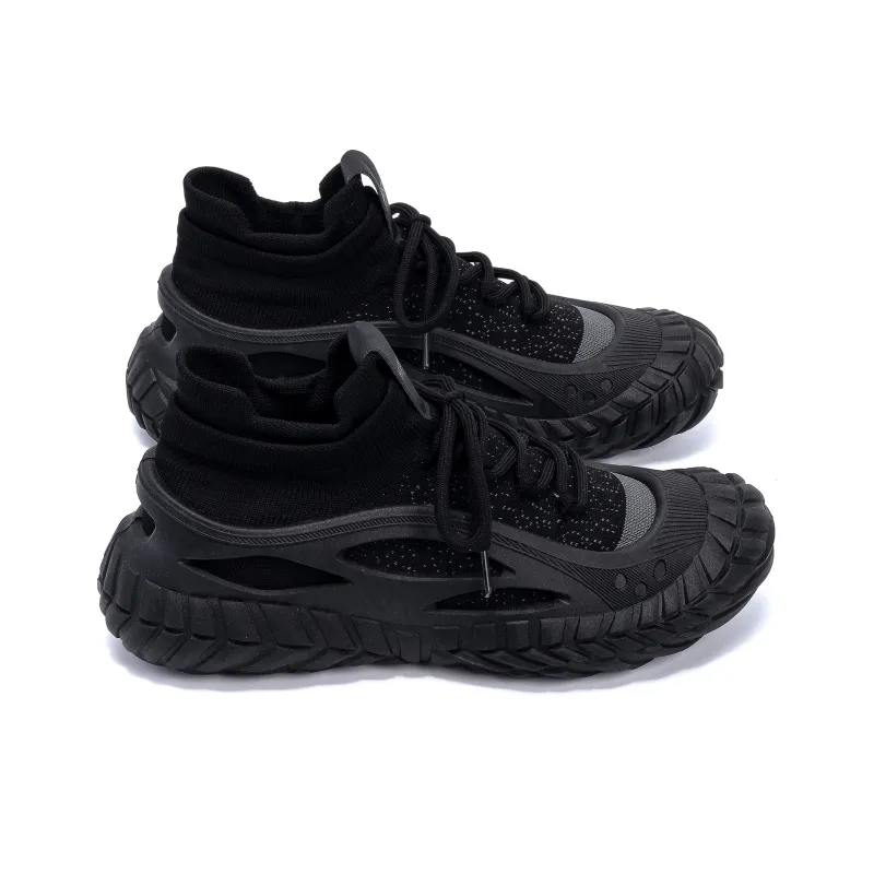 HUANQIU Breathable Coverage Height Increase Mid Top Casual Shoes Men's Black-2