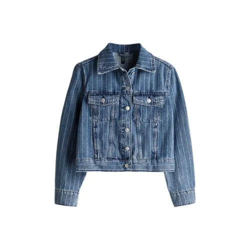 H&M Denim Jacket Women's Light Blue/thin Stripes