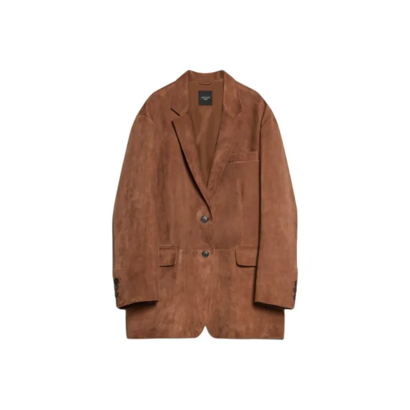 WEEKEND MaxMara Oggi Collection Oversized Suede Jacket Leather Jacket Women's Earth Tone-0