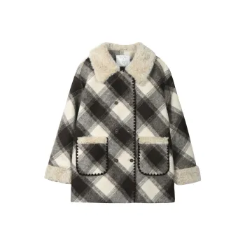 MISHOW Coat Women's Apricot Coffee Plaid