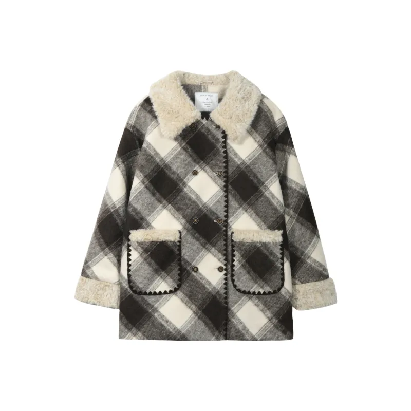 MISHOW Coat Women's Apricot Coffee Plaid-0