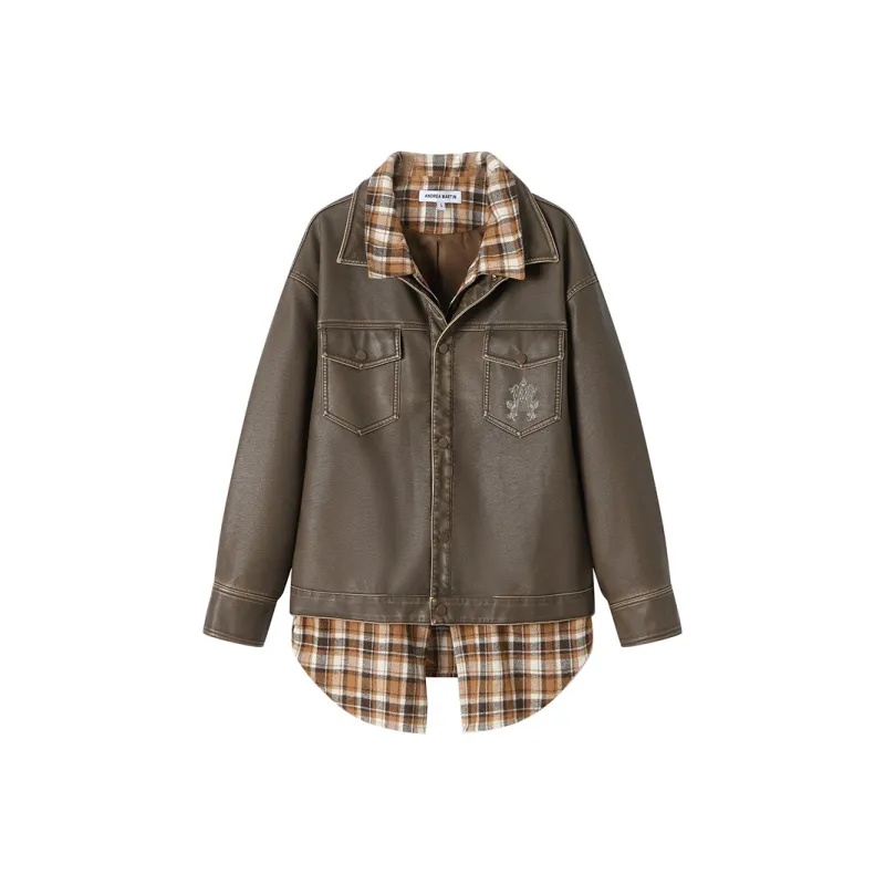 ANDREA MARTIN Leather Jacket Women's Coffee-0