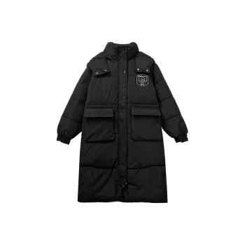 PAZZO Advanced Design Hooded Over The Knee Mid Length Puffer Jacket Women's Black