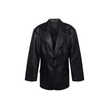 Khy Faux Leather Oversized Blazer Business Suit Women's Black