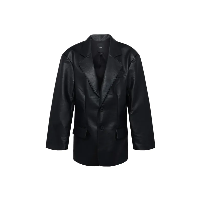 Khy Faux Leather Oversized Blazer Business Suit Women's Black-0