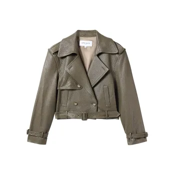 Miss Sixty Leather Jacket Women's Army Green