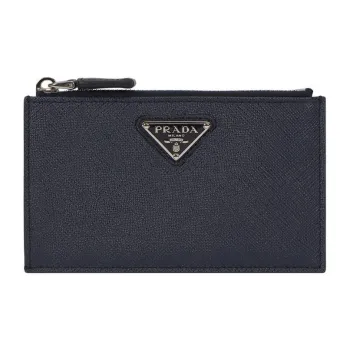 PRADA Saffiano Calfskin Wallet Women's Dark Blue