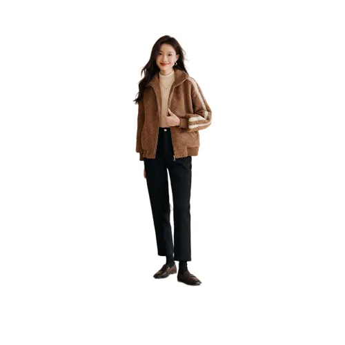 Mo Han Yi Mei Velvet-feel Coat Women's Coffee