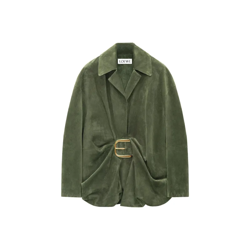 LOEWE FW24 Leather Jacket Women's Khaki Green-0