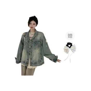 TUSHIFEI Denim Jacket Unisex Blue+Bowknot Hair Tie Comes With