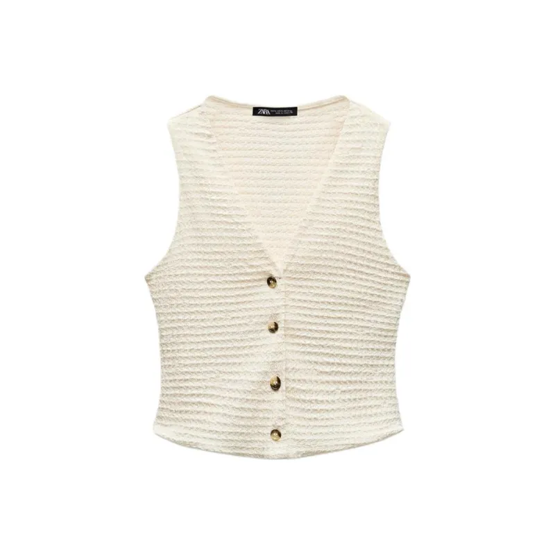ZARA Vest Women's Milk Tea Beige-0