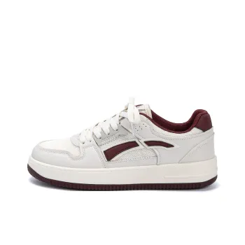 HUANQIU Abrasion Resistant, Lightweight, And Breathable Low Top Skateboard Shoes Men's Beige Burgundy