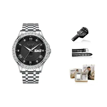 GUANQIN Automatic Mechanical Movement Stainless Steel Watchband Watch Men's Watches Black Dial