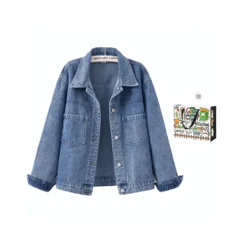 OURUOKE Denim Jacket Women's Blue Shopping Bag Included