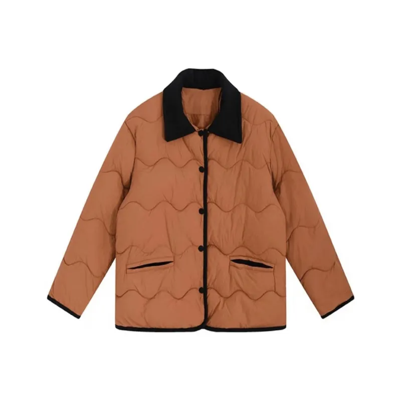 PAZZO Patchwork Corduroy Lapel Loose Fit Thermal Puffer Jacket Women's-14