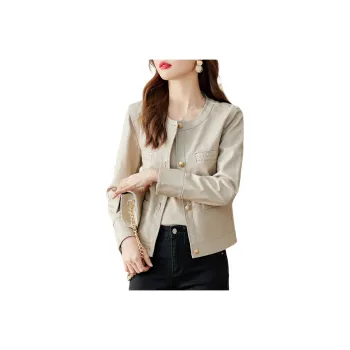 TERRE BLEUE Leather Jacket Women's Ecru