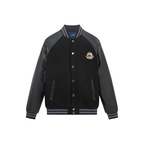 LESS BEARS Baseball Jacket Unisex Black