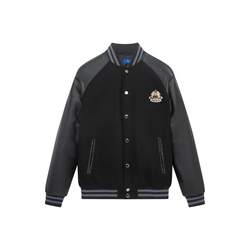 LESS BEARS Baseball Jacket Unisex Black-0