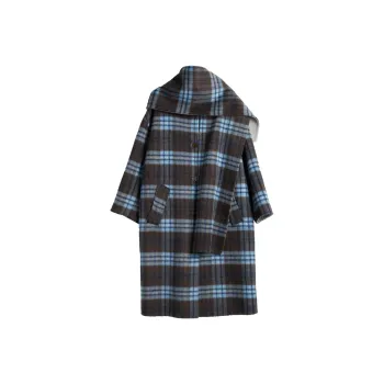Olrain Coats Women's Blue Plaid