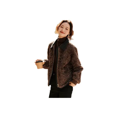 Mo Han Yi Mei Velvet-feel Coat Women's Coffee