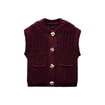 ZARA Vests Women's Burgundy Red