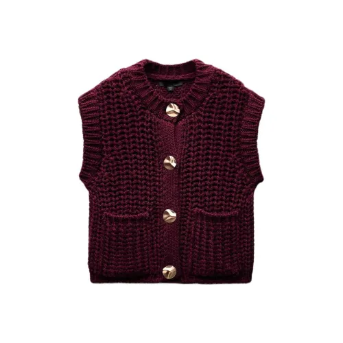 ZARA Vests Women's Burgundy Red