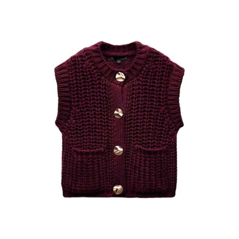 ZARA Vests Women's Burgundy Red-0