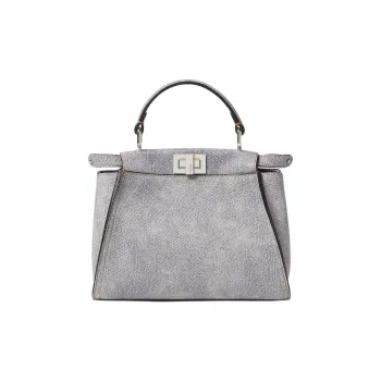 FENDI Peekaboo Cow Leather Shoulder Bag, Crossbody Bag, Handbag Mini Women's Gray