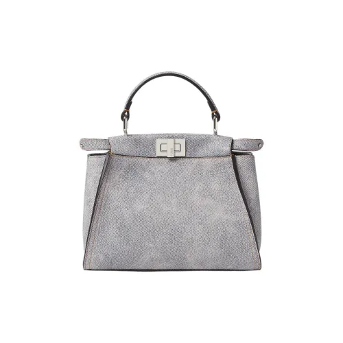 FENDI Peekaboo Cow Leather Shoulder Bag, Crossbody Bag, Handbag Mini Women's Gray