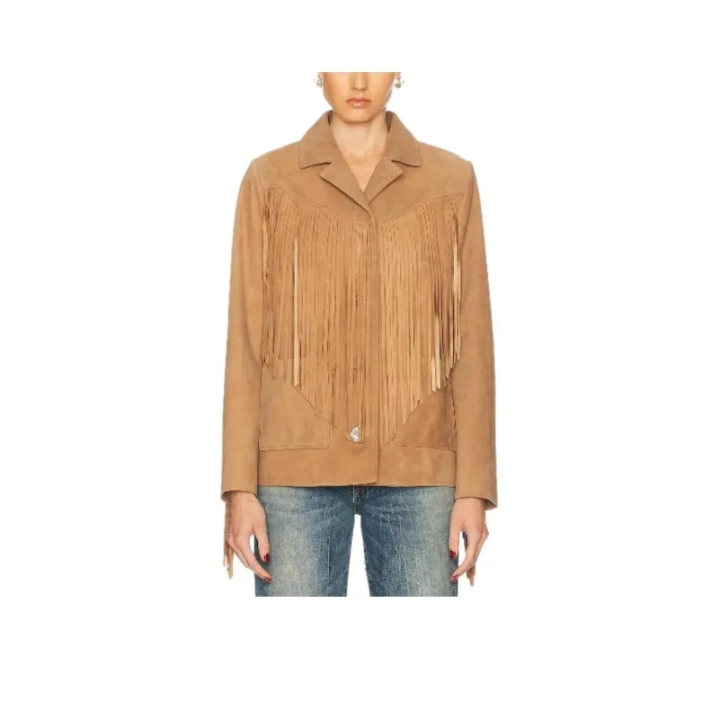 LOVESHACKFANCY Leather Jacket Women's Camel-0