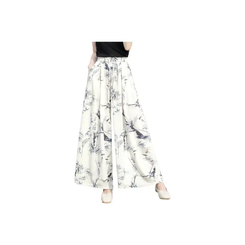 Cypress House Casual Pants Women's White Base With Gray Purple Leaves