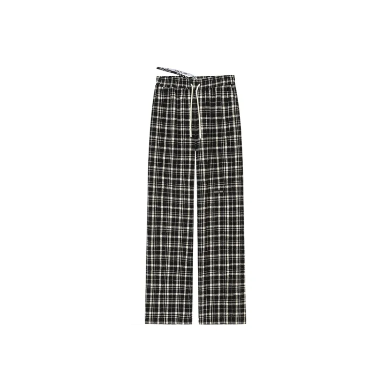CHUU Casual Pants Women's Black White Plaid-0