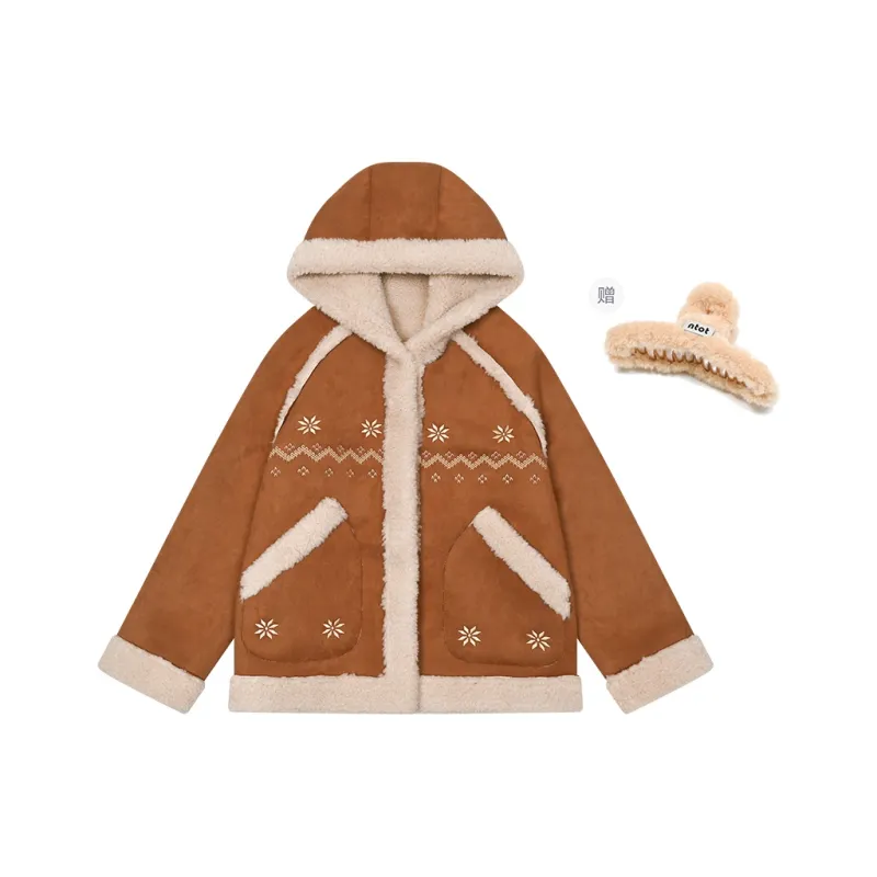 NTOT Velvet-feel Coat Women's Brown-3