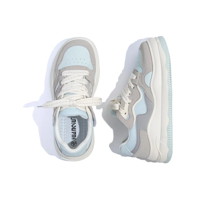 HUANQIU Coverage Abrasion Resistant Lightweight Low Top Skateboard Shoes Women's Blue Gray-6